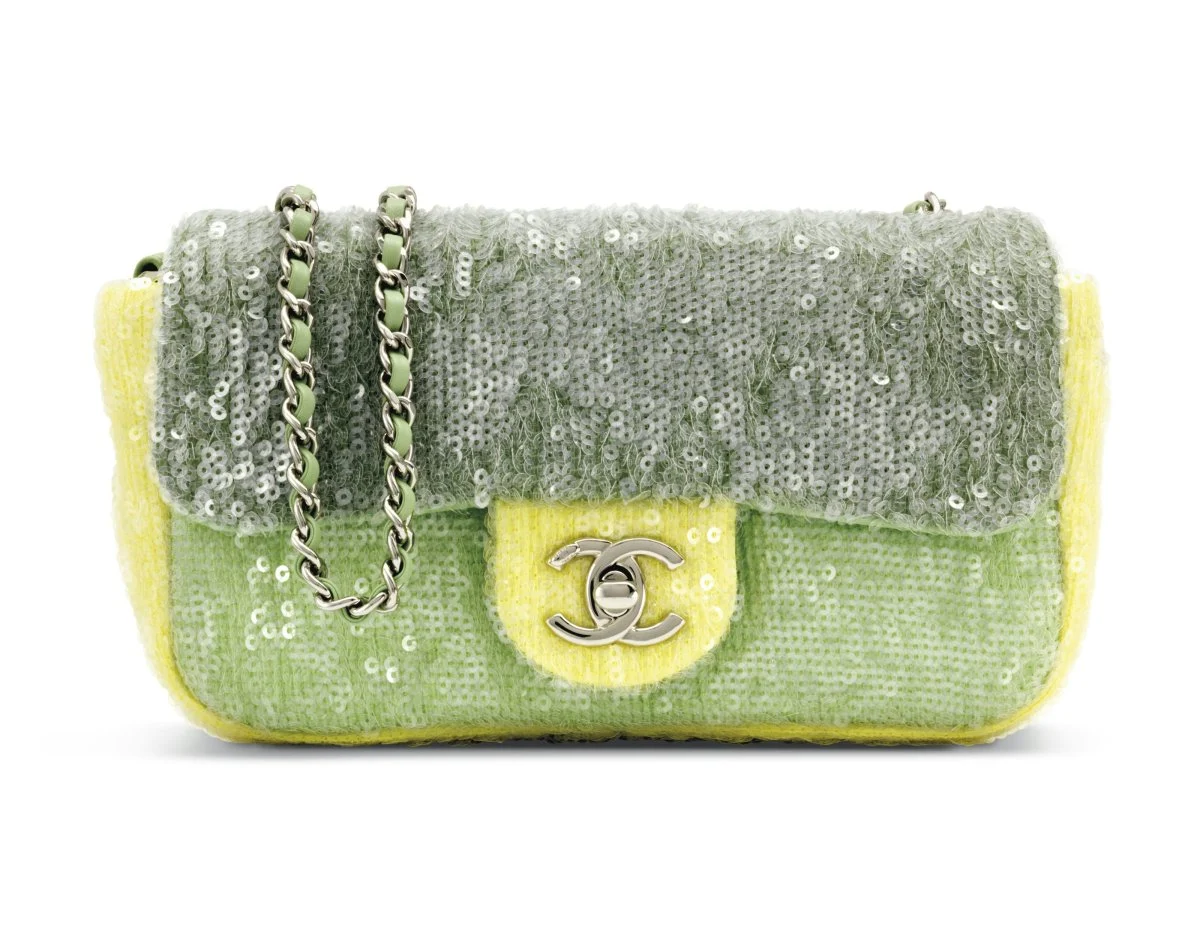 A LIME SEQUIN MINI SINGLE FLAP WITH SILVER HARDWARE.jpg