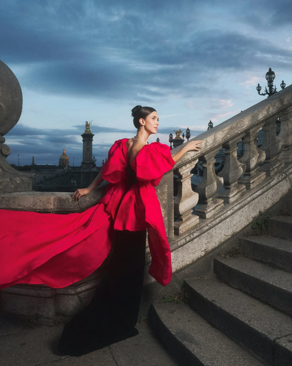 dress formal wear evening dress fashion gown handrail staircase adult person woman