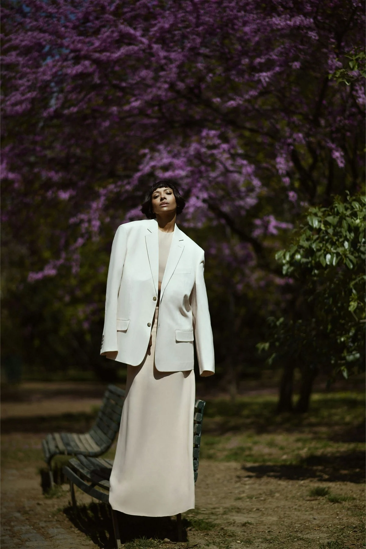 coat formal wear suit blazer jacket long sleeve flower smile lady overcoat