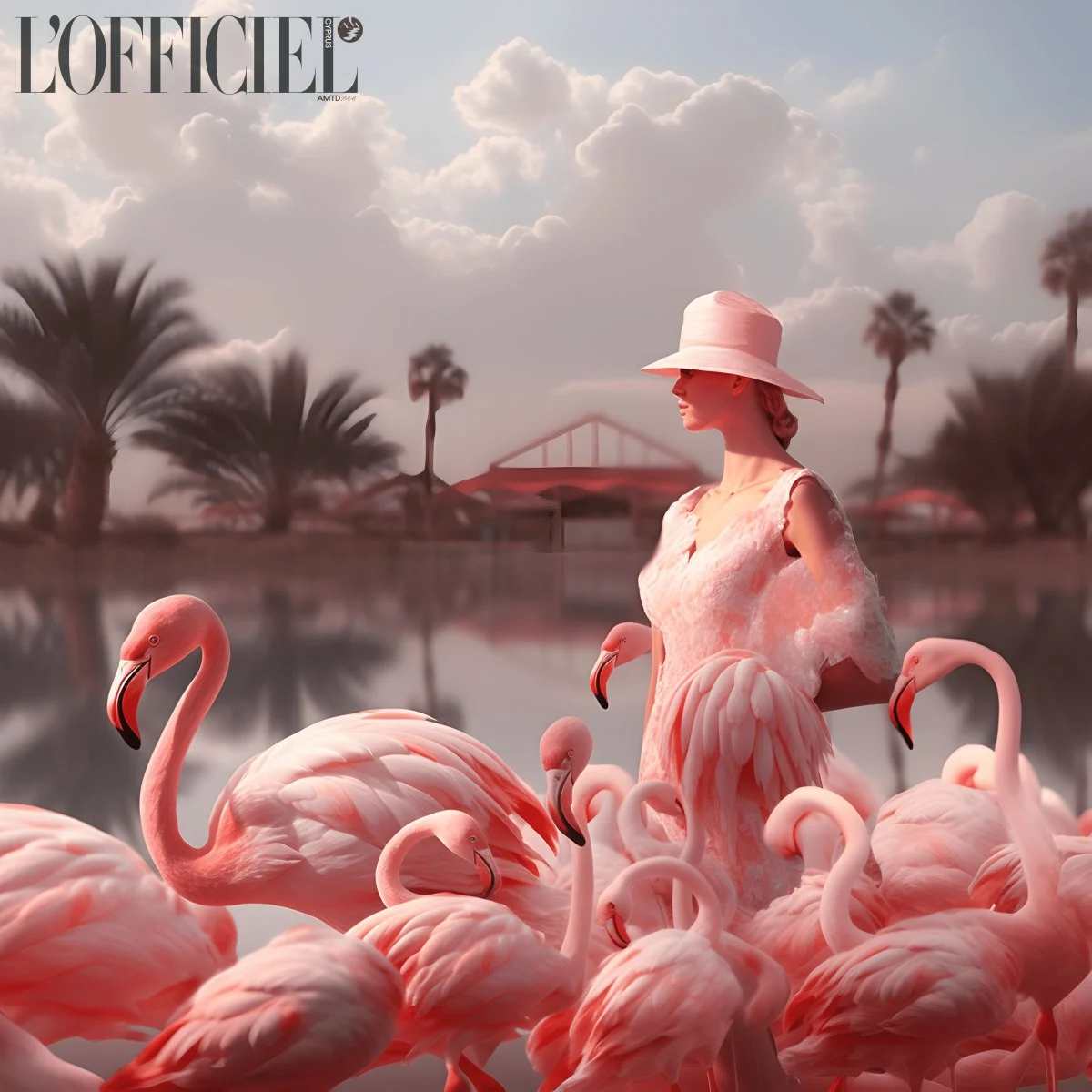 adult female person woman animal flock clothing hat bird flamingo