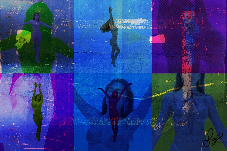 art collage person dancing adult female woman purple modern art painting