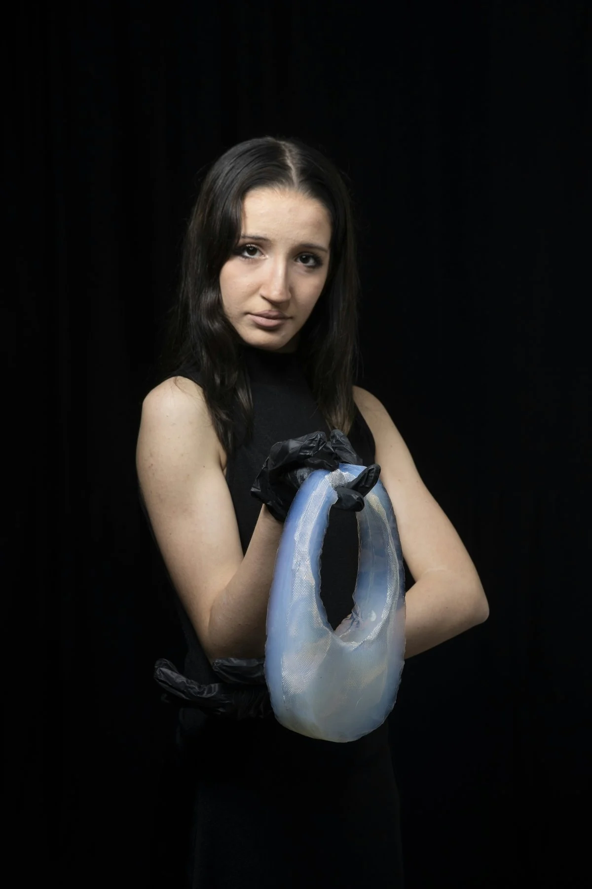 finger person glove adult female woman evening dress formal wear face portrait